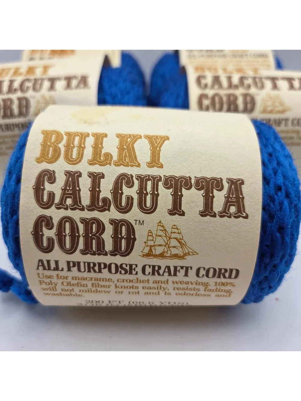 Lot of 5 Vintage Bulky Calcutta Cord 200 Ft Blue Macrame Craft Cord 3/16